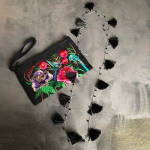 tassel necklace embroidered bird purse bundle set